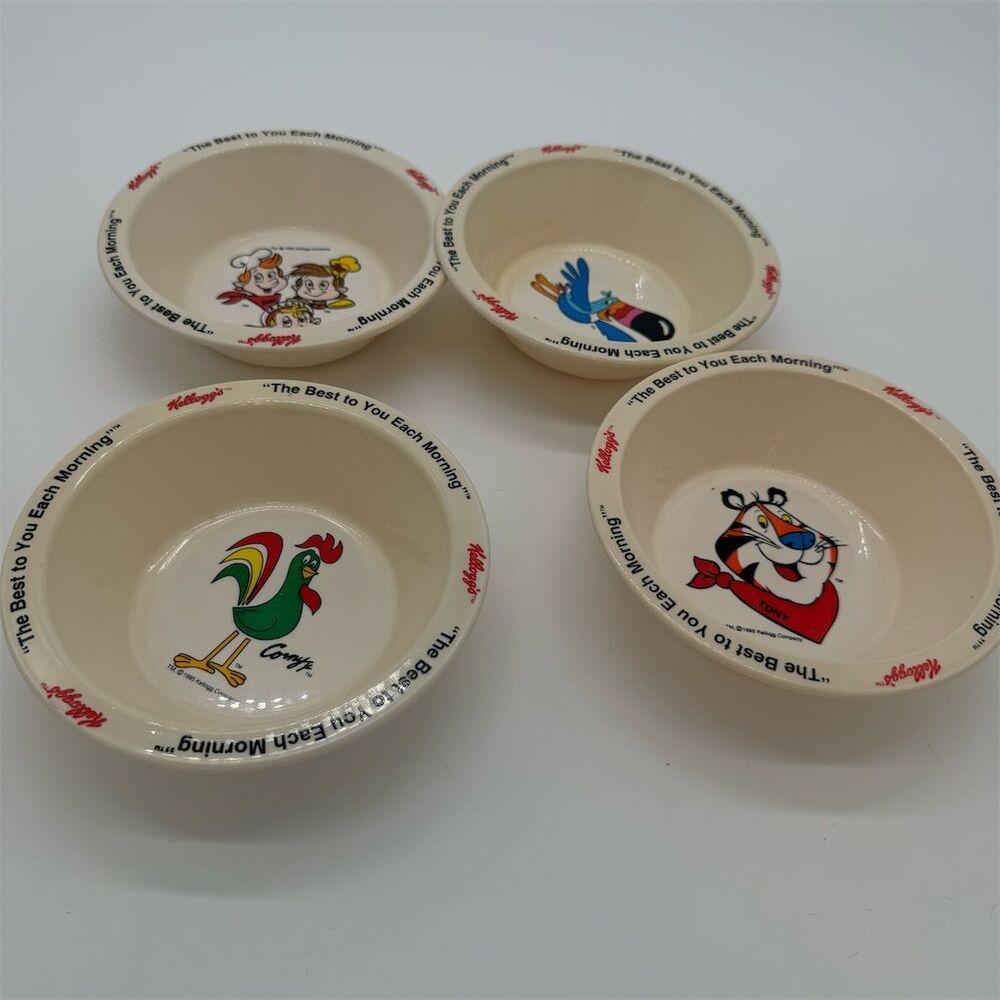 Vintage Kellogg's Cereal Bowls Set of 4 Multicolor Nostalgia Theme